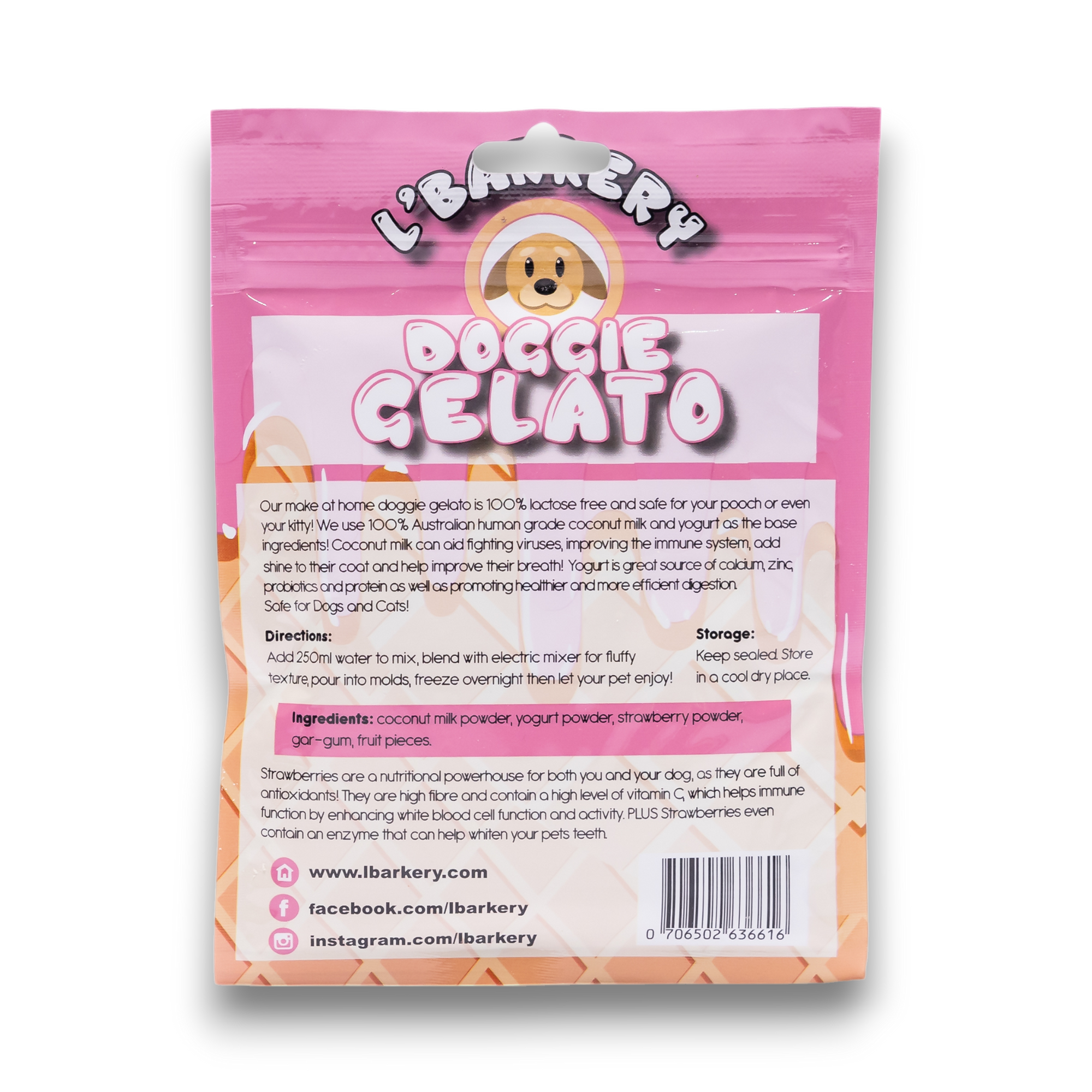 Doggie Gelato – Strawberries & Cream | Lactose-Free Frozen Pet Treat