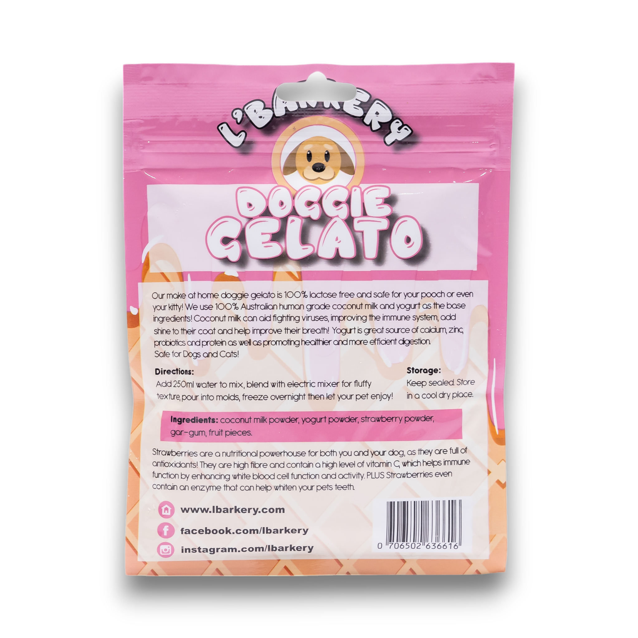 Doggie Gelato – Strawberries & Cream | Lactose-Free Frozen Pet Treat