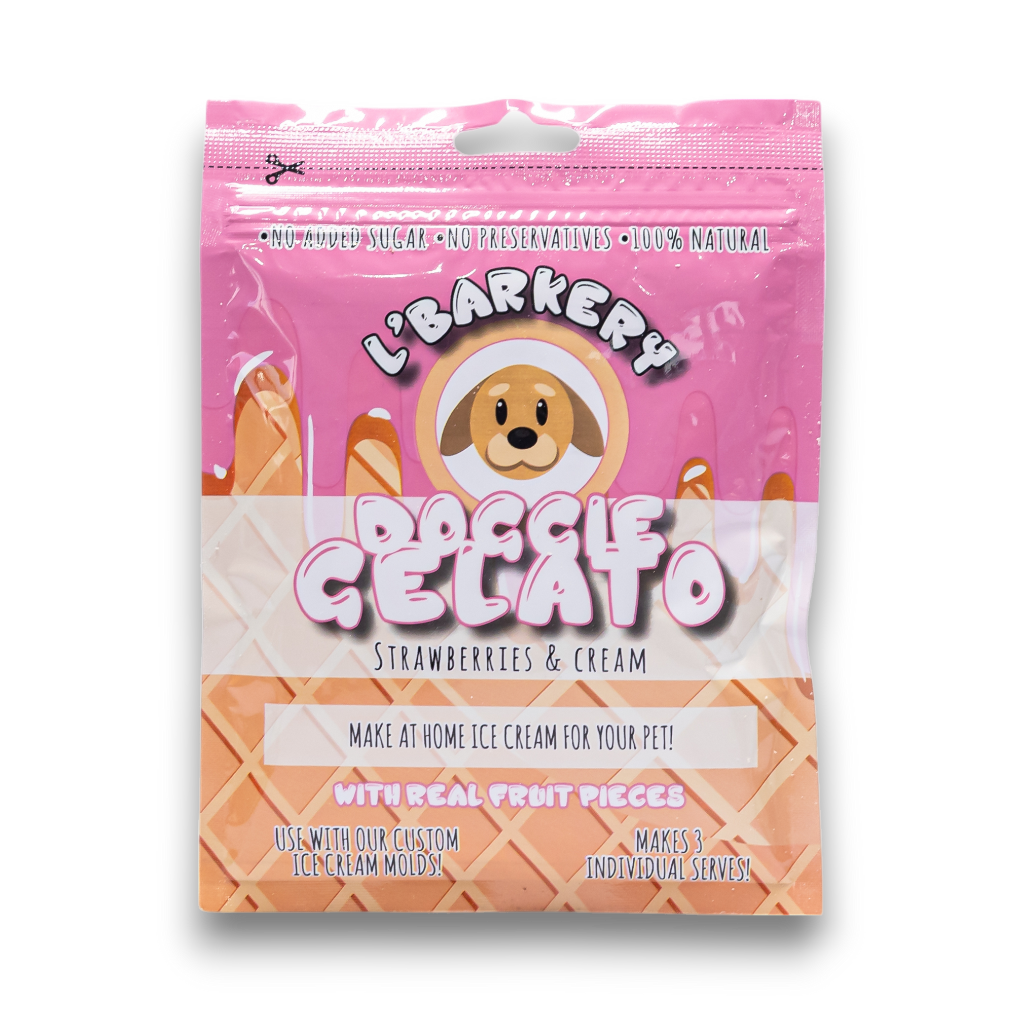 Doggie Gelato – Strawberries & Cream | Lactose-Free Frozen Pet Treat