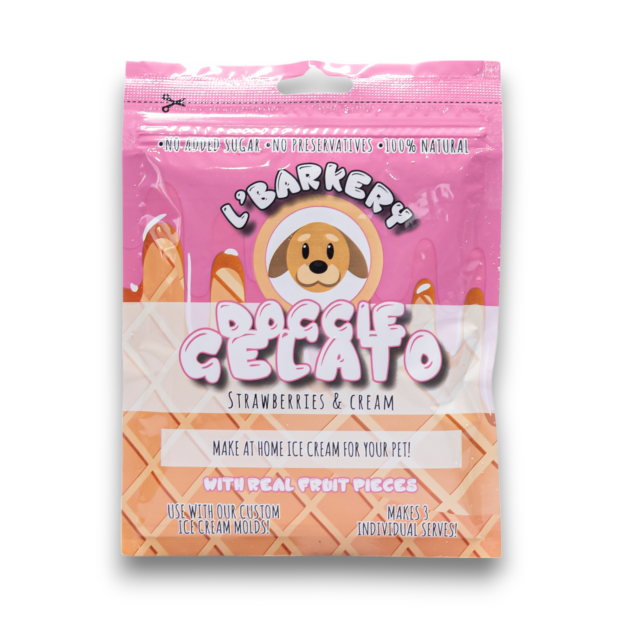 Doggie Gelato – Strawberries & Cream | Lactose-Free Frozen Pet Treat